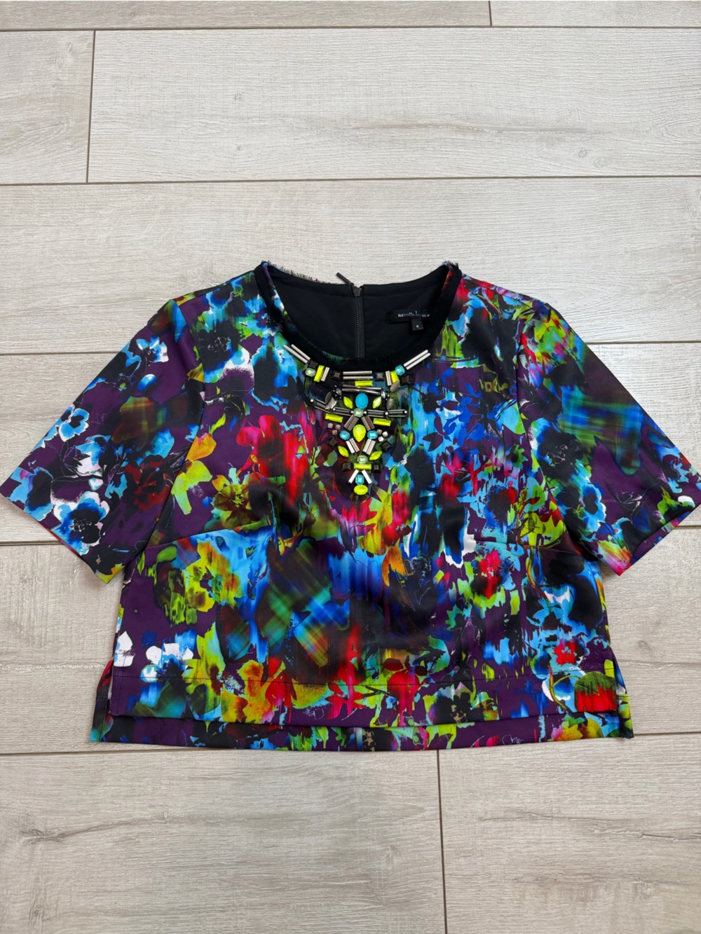Nanette Lepore Embellished Floral Crop Jacket Top Size 6 Jewel Statement Print